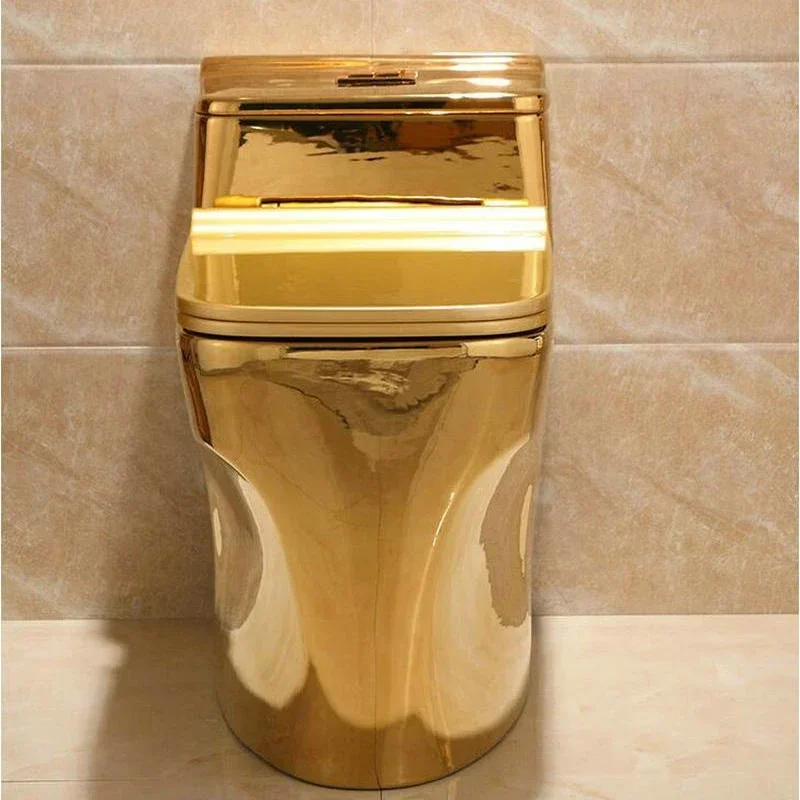 Artistic Plain Golden One Piece Closestool Siphon  Fluishing S-Trap Floor Mounted Luxious Villa Bathroom Seat Toilet