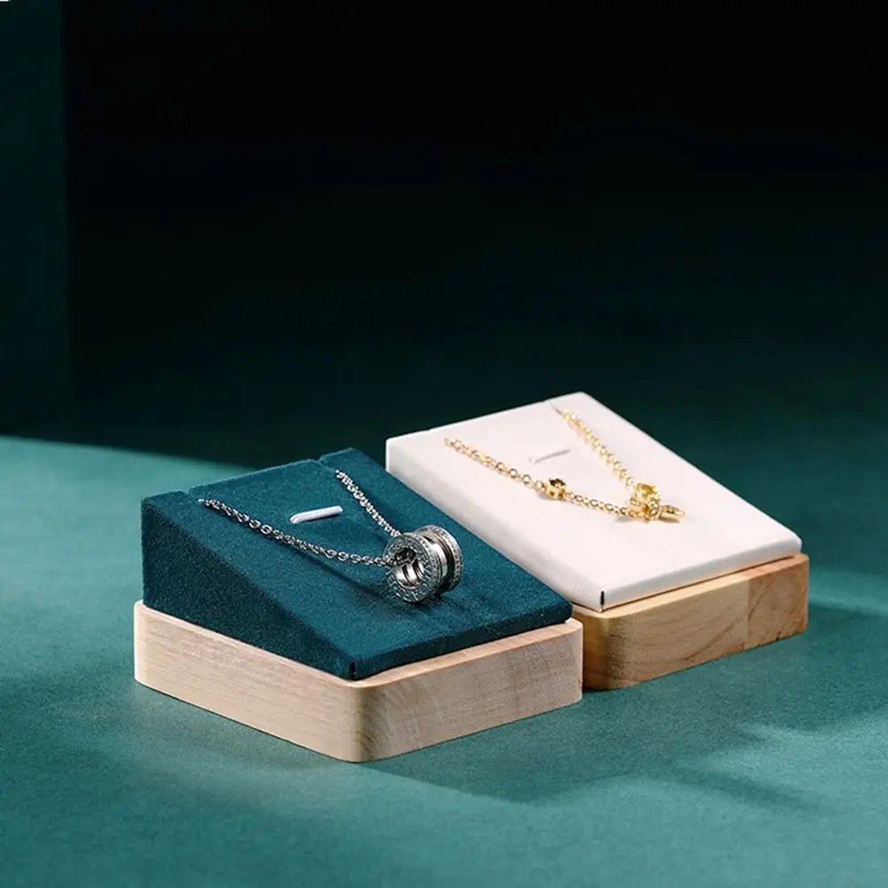 

PU Leather/Velvet Wooden Necklace Display Stand Handmade Space Saving Jewelry Pendant Holder Smooth Portable