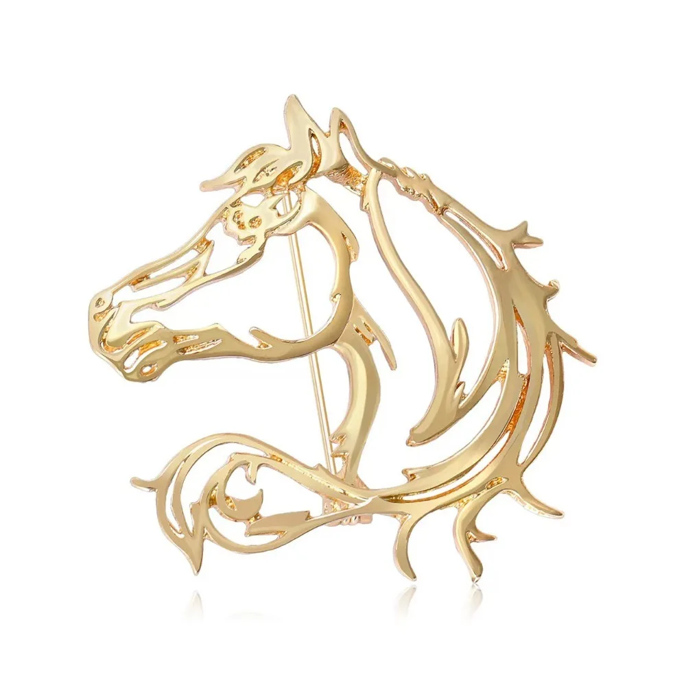 

Chinese Style Hollow Horse Brooch Simple Alloy New Year Chest Flower Unisex Glossy Animal Horse Brooch Winter