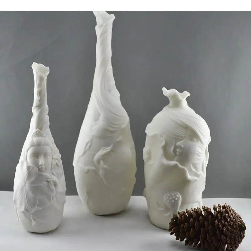 European Style White Resin Vase Embossed Beauty Statue Living Room Decoration Desktop Ornament Crafts Modern Home Decor