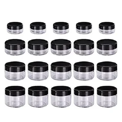 100PCS X 2g 3g 5g 10g 15g 20g Transparent Sample Jars Pot Containers with Black Lids for Makeup Face Cream Lip Balms Storages