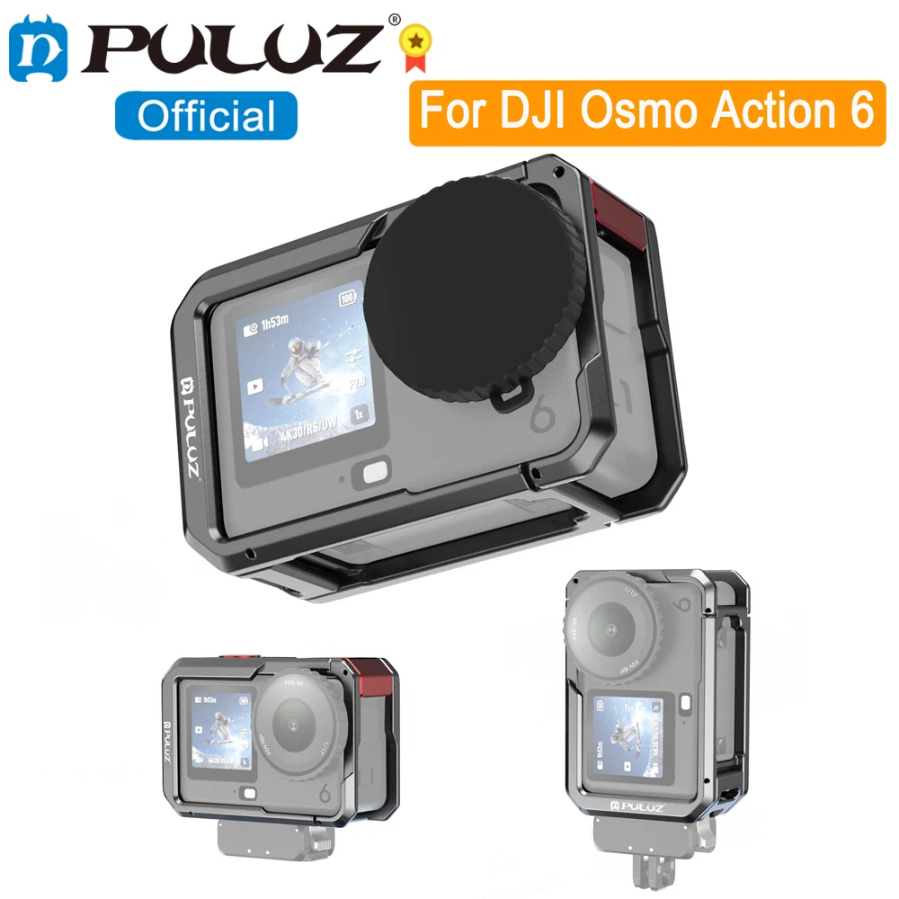

PULUZ для DJI Osmo Action 6, металлическая клетка для камеры с двойным открытием, расширяемая рамка с силиконовой крышкой объектива для DJI Osmo Action 6, рамка