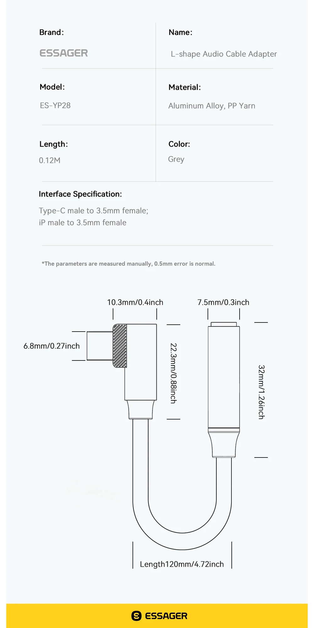 Essager L-förmiges Typ-C zu 3,5mm Klinkenkabel für iPhone 16 15 Samsung Lightning zu 3,5mm Kopfhöreradapter für iPhone14 13 – Detail 9