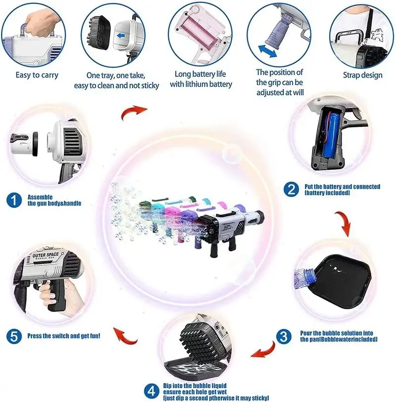 Crianças bolha arma brinquedo astronauta totalmente automático máquina de bolhas arma jogo ao ar livre brinquedo fantasia para meninos meninas presentes