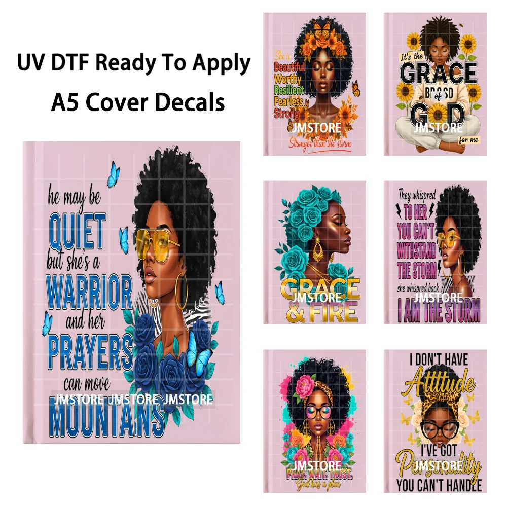 Black Woman God Faith Affirmations Planner UV DTF Notebook Cover Decals Ready To Apply Durable Transfer Stickers For A5 Journal