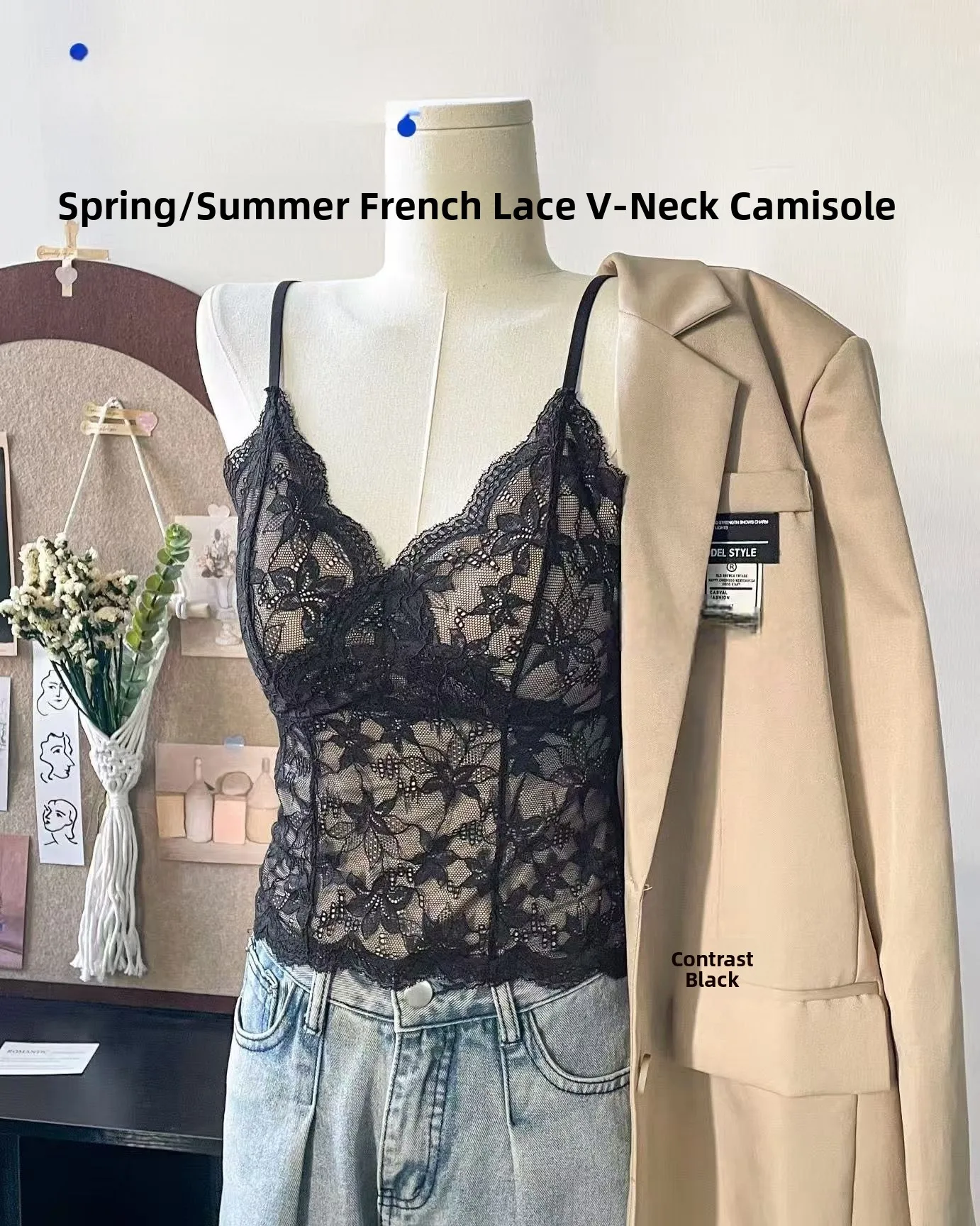Sexy Lace V-neck Strap Vest Women's Spring Summer New Inner Wear Outer Wear Beautiful Back Wrap Chest Layered Top