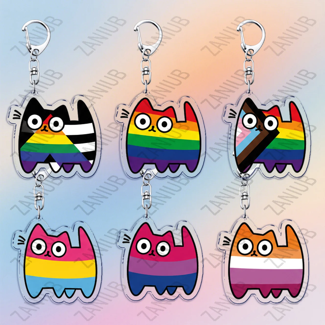 Cat LGBT Rainbow Love Keychain Accessories Bag Cars Kawaii Love Lace Key Keyrings Jewelry Fans Friends Gifts