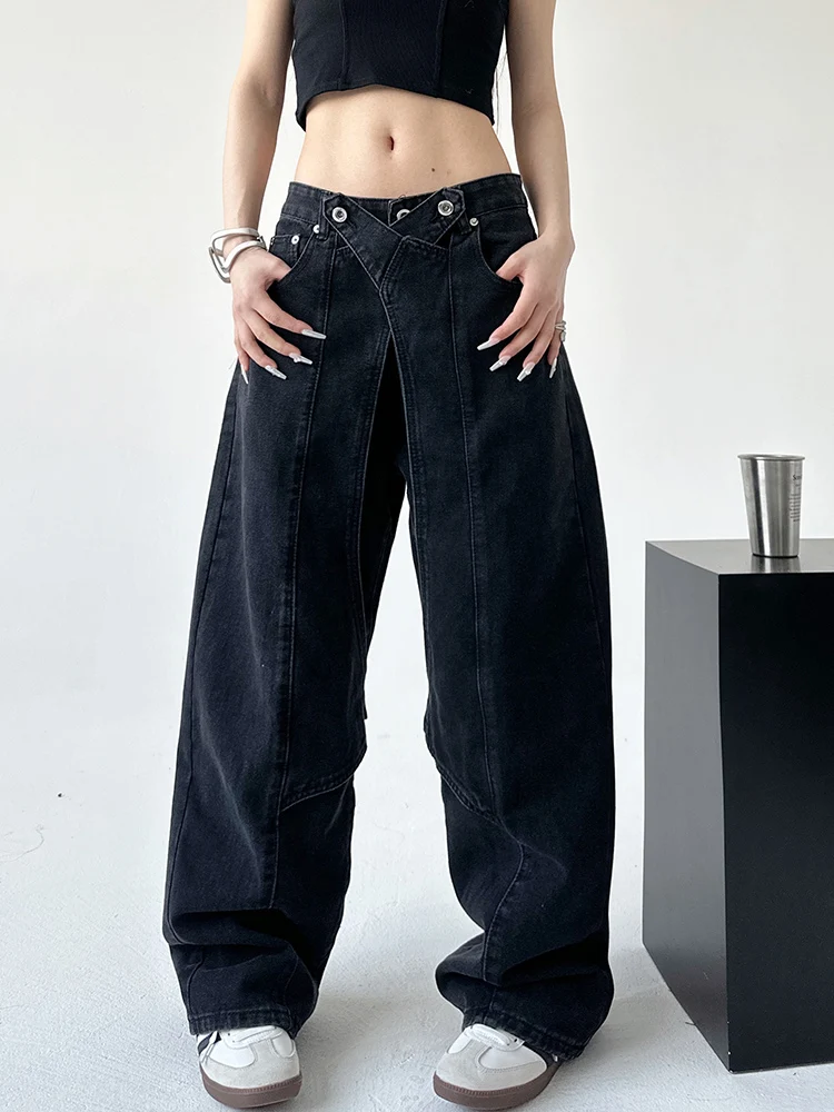 

Women's Black Jeans Baggy Vintage High Waist Cowboy Pants Harajuku Straight Denim Trousers Y2k Trashy 2000s Clothes 2024