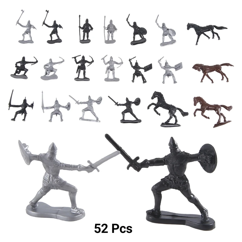 52 Pcs/Bag Medieval Cavalry War Horse Soldier Model Roman Soldier Ancient Medieval Warrior Model Action Figures Toys