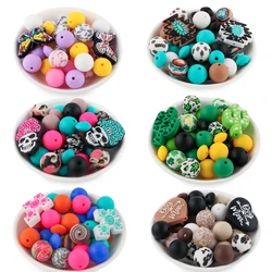 34Pcs/set Silicone Beads Kit Silicone Round Bead Focal Bead DIY KeyChain Bracelet Necklace Jewelry Accessories