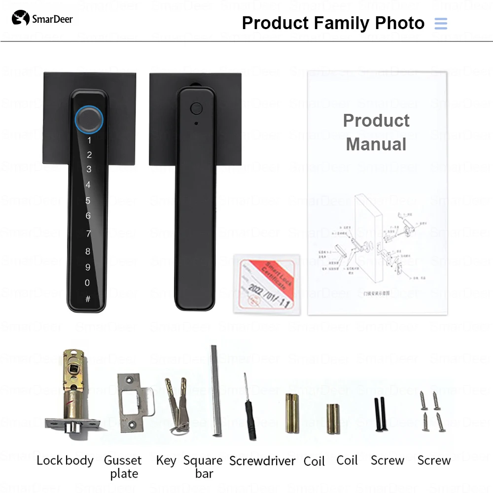 SmarDeer Elektronisch slot voor Tuya Smart Lock Vingerafdruk en code Keyless toegangsdeurslot Vingerafdrukslot voor standaard deuren