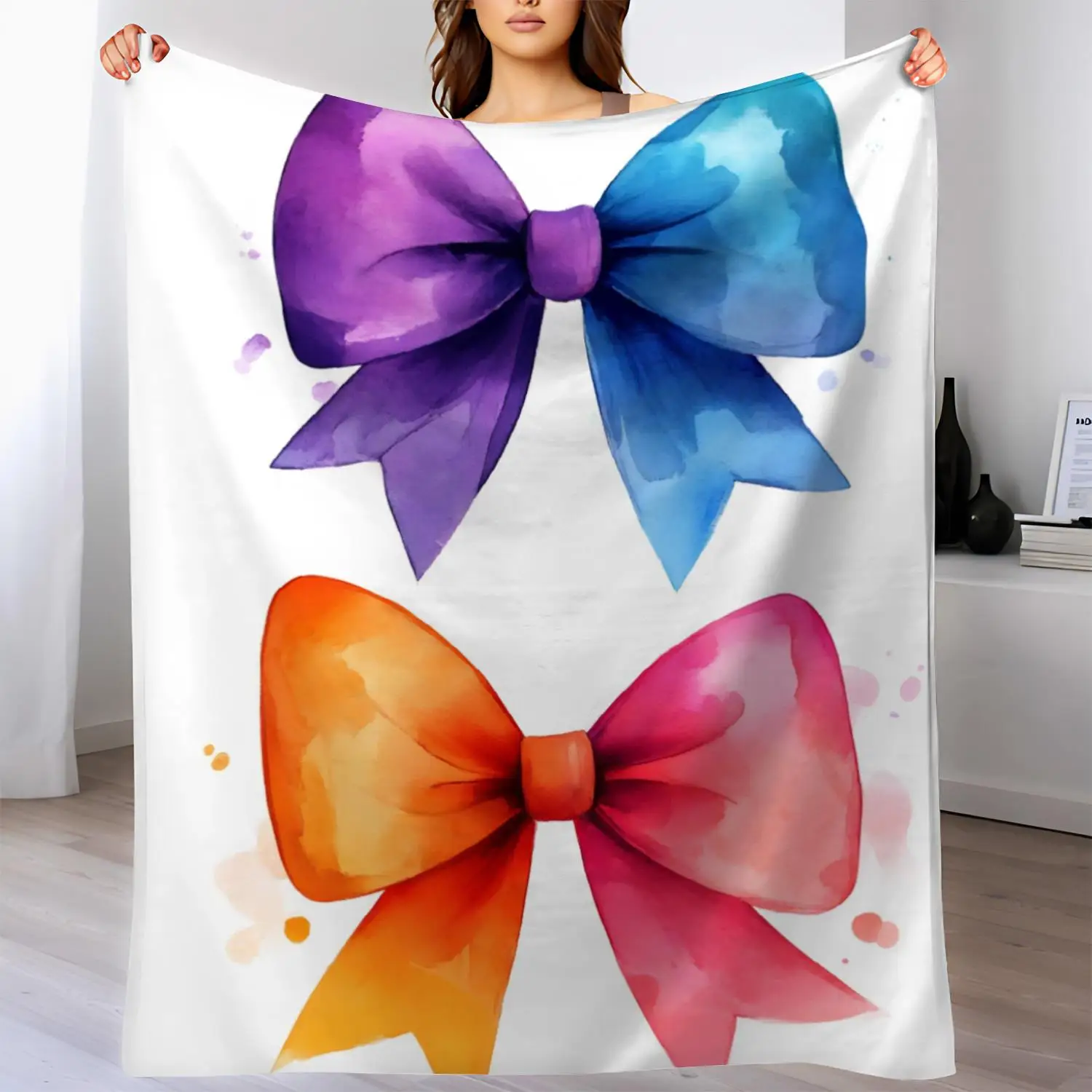 Brightly colored bowknot patterns Blanket Sofa Bed Travel Camping Living Room Office Conditioning Blanket for All Seasons Gifts
