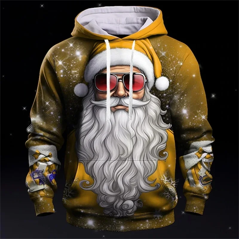 Sudaderas con capucha divertidas con estampado 3D de Papá Noel para hombres, jerséis de moda, regalos de Navidad, chándal deportivo de Navidad para