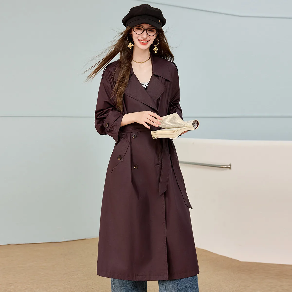 LOUIS YAO 100% Cotton Women's Trench Coat 2025 Autumn Relaxed  Lazy Commuting Solid Color Long Coat Women's Windbreaker