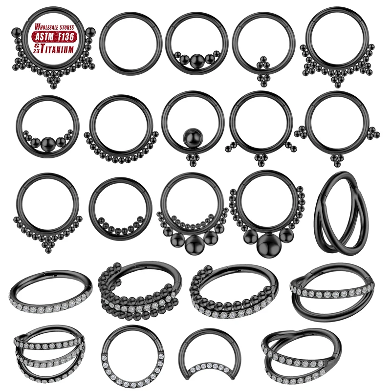 

F136 Titanium Piercing Black Nose Ring Implant Grade Hinged Seamles Earring Clicker Cartilage Septum Daith Tragus Jewelery Gift