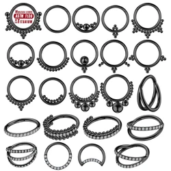 F136 Titanium Piercing Black Nose Ring Implant Grade Hinged Seamles Earring Clicker Cartilage Septum Daith Tragus Jewelery Gift