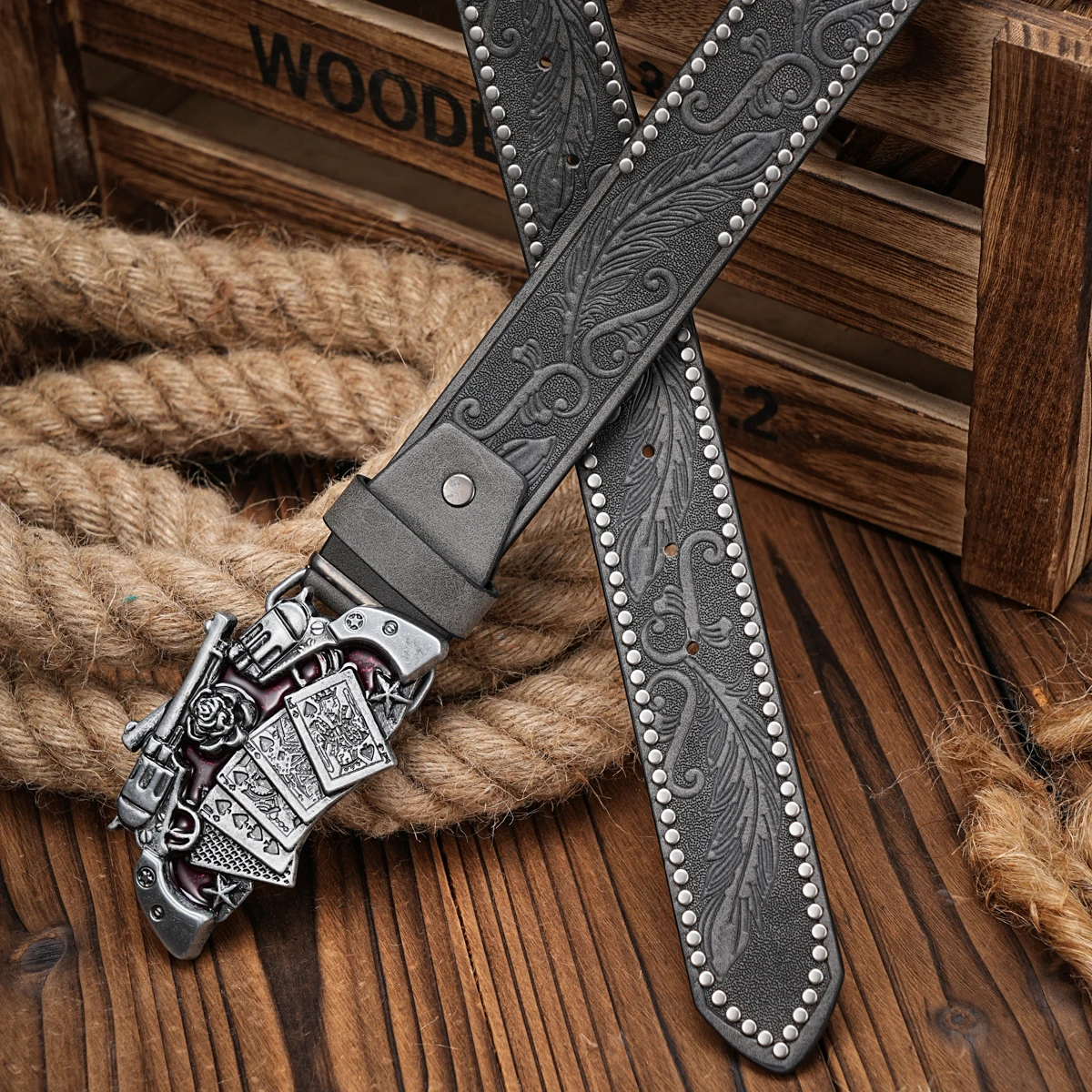 Ein lässiger Retro-Gürtel im Western-Stil für Herren und Damen! PU-Ledergürtel mit Metallschnalle, geeignet für den täglichen Arbeitsgebrauch – Detail 6