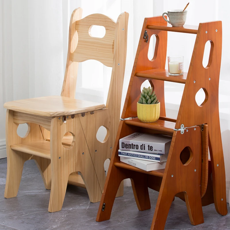 

Solid wood household folding ladder chair dual-purpose four step multi-function climbing stair stool deformed ladder chair