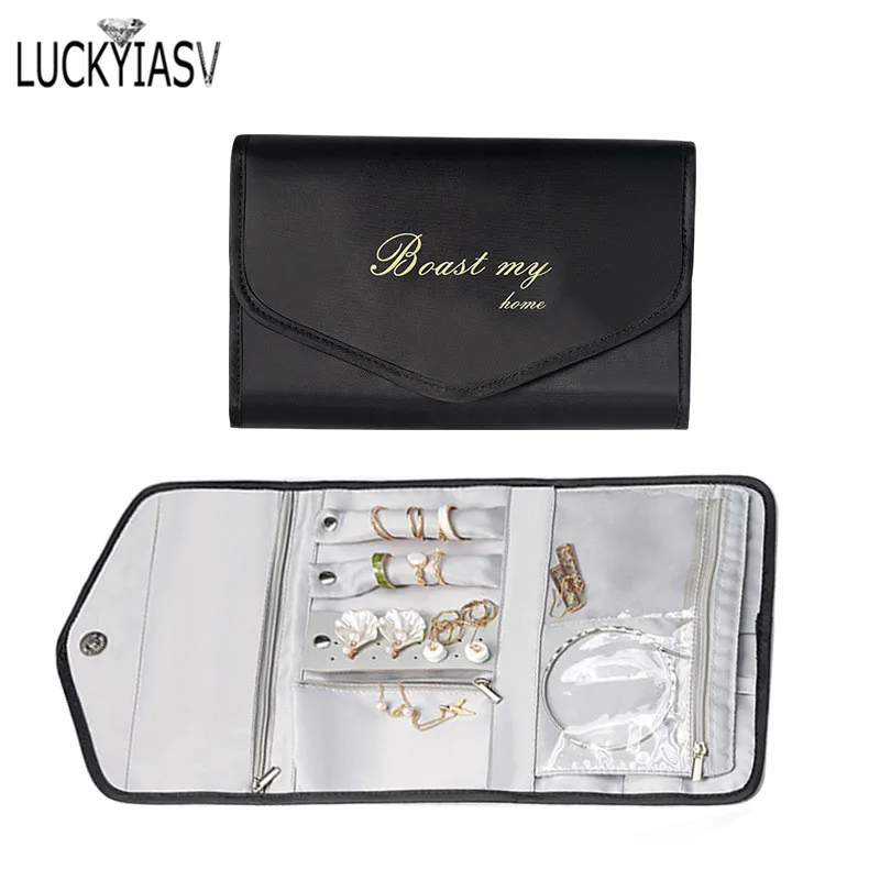 Women Travel Jewelry Organizer Foldable Roll for Necklace Bracelets Earrings Compact Jewelry Clutch Storage Roll Case