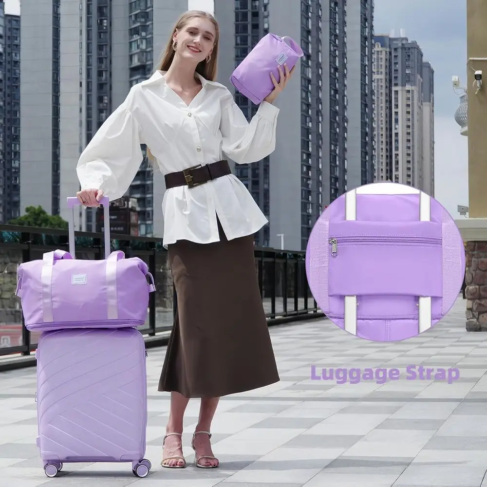 20 Inch Lavender Expandable Hardshell Spinner Luggage Set for Women, Airline Approved Carry-On Suitcase
