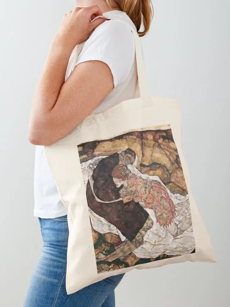 Death and Girl, Egon Schiele Tote Bag eco pack tote bag men's Canvas stote bag cute pouch