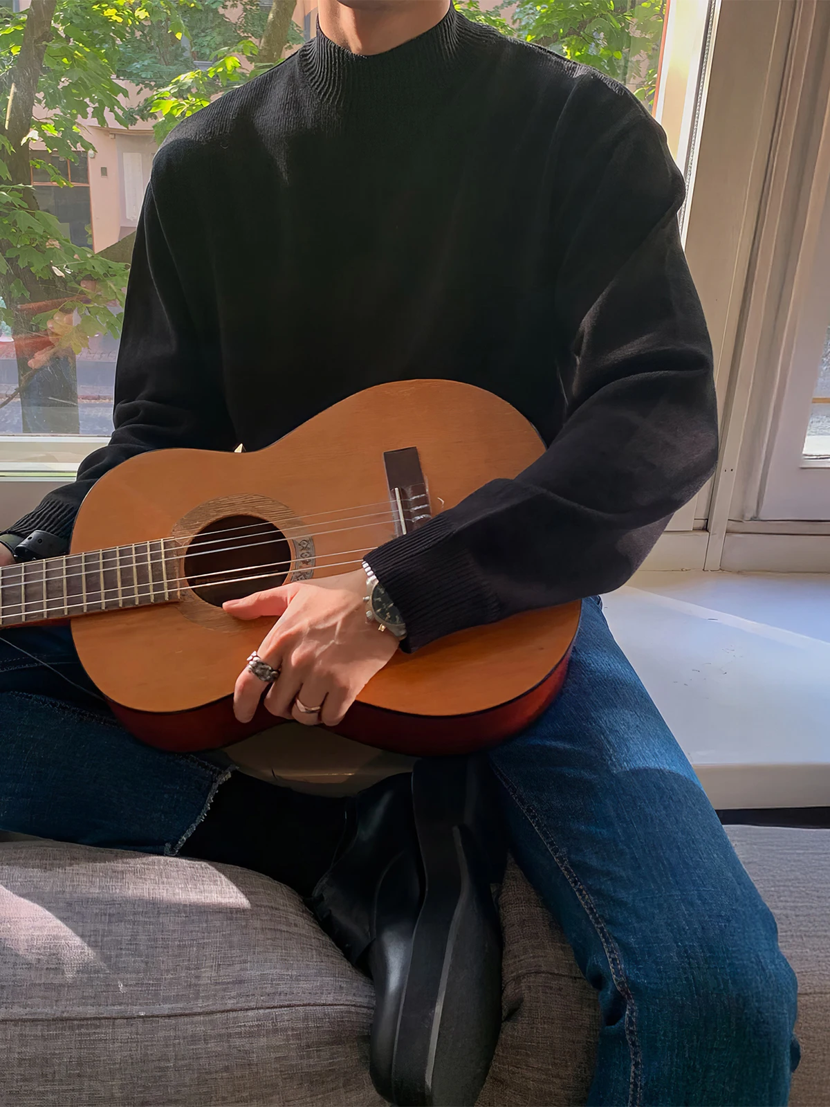 

Мужской повседневный свитер с высоким воротником, вязаный, в корейском стиле, свободного кроя, для молодежи, осень-зима