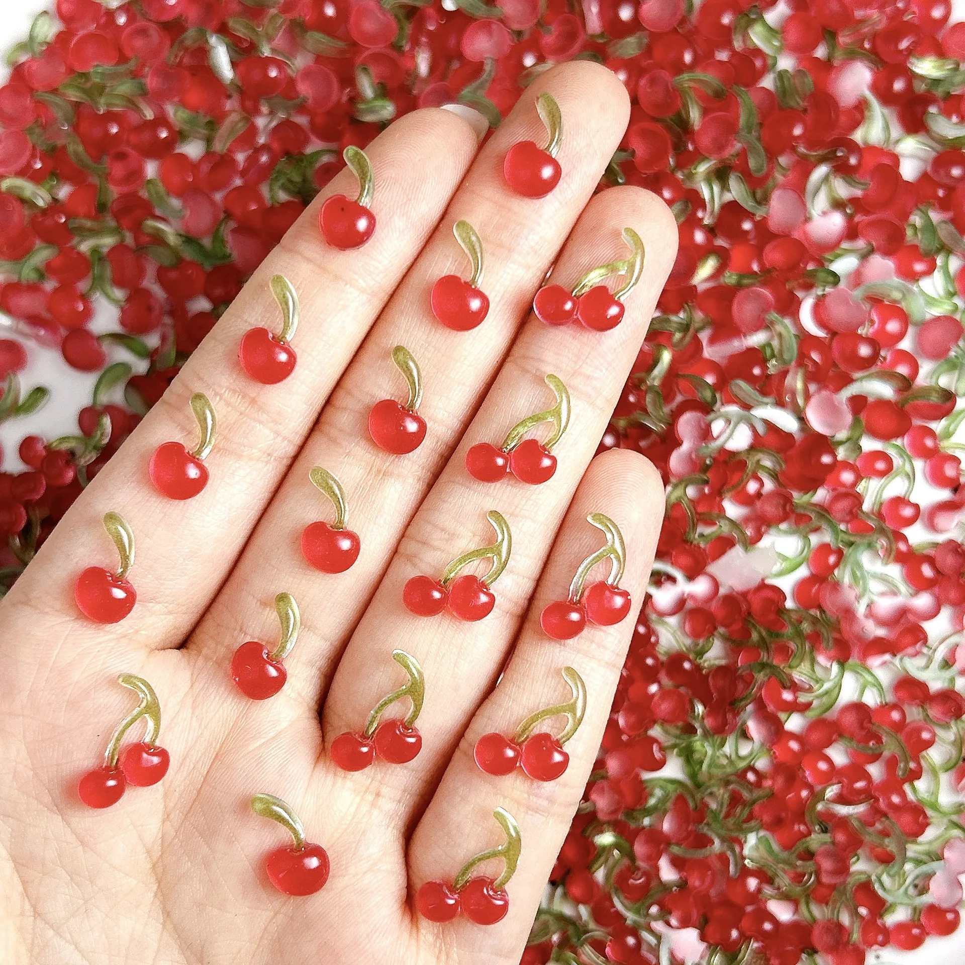 

20pc Strawberry Cherry Nail Art Accessories Parts 3D Mini Single Double Cherry Resin Nail Charms DIY Japanese Nails Decora Parts