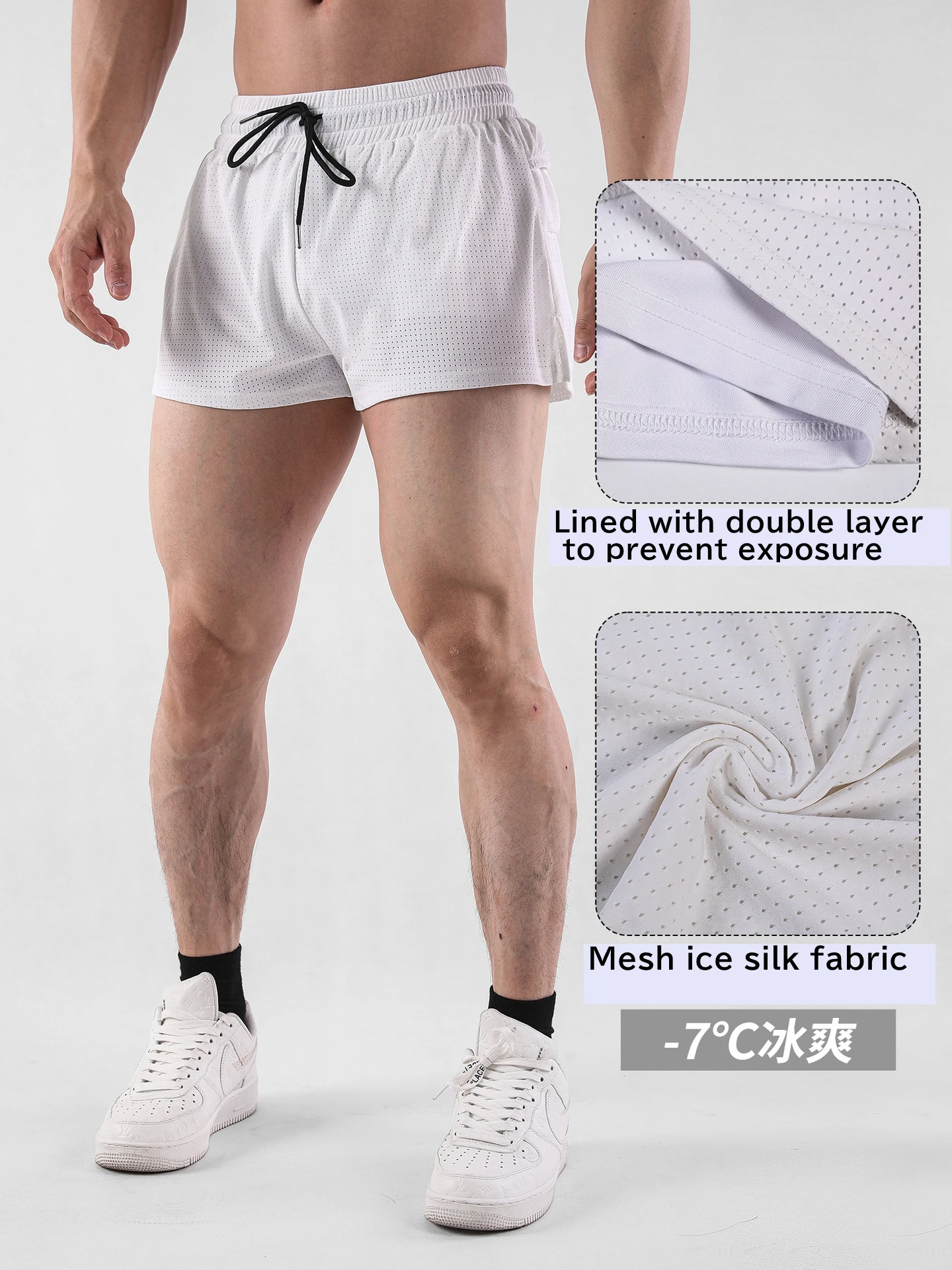 

Athletic Shorts Men Double-decker Mesh Holes Hot Pant Summer Breathable Quick-dry Sport Trunks Fitness Male Stretch Shortclothes