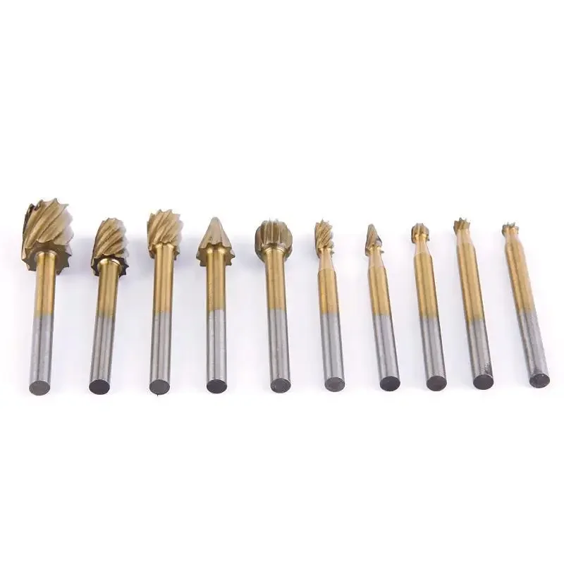 10pcs HSS Routing Router Drill Bits Rotary File Coated Fine Needle Carving Tool 3mm Shank For Engraving Wood Aluminum