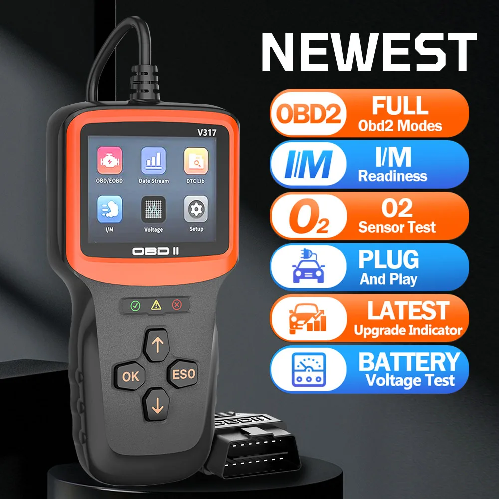 

OBD2 V317 OBD II EOBD Автомобильный детектор неисправностей Автомобильный диагностический инструмент Тест датчика кислорода Диагностика неисправностей двигателя в реальном времени