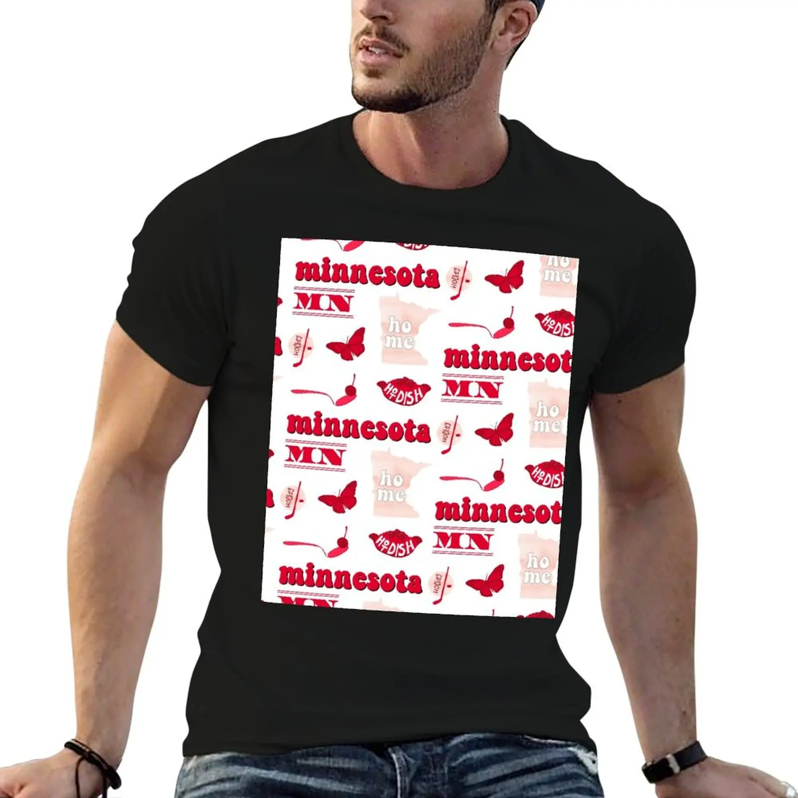 Red Watercolor Minnesota US State Pack T-Shirt Simple Trendy Casual T-Shirt