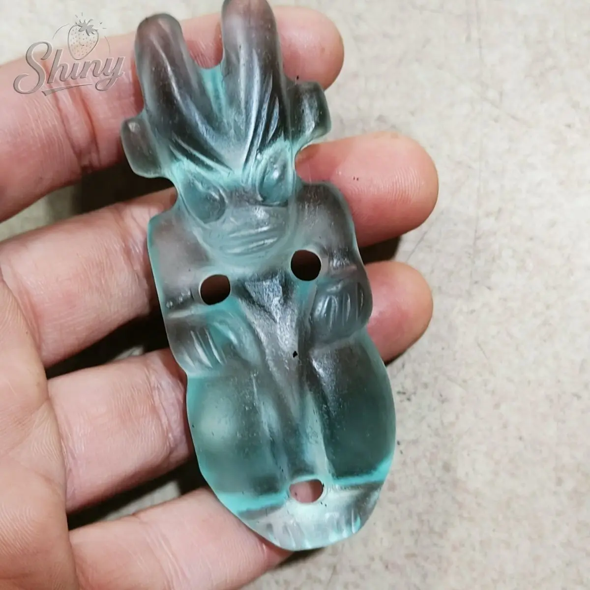 Old China Hongshan Culture Blue Crystal Amulet Hand Carved Sun God Meteorite Statues Estatuas