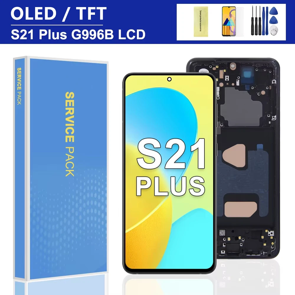 For Samsung S21 Plus Display Frame Assembly LCD Screen Digitizer Touch Replacement for G996B/DS Model 5G G996B