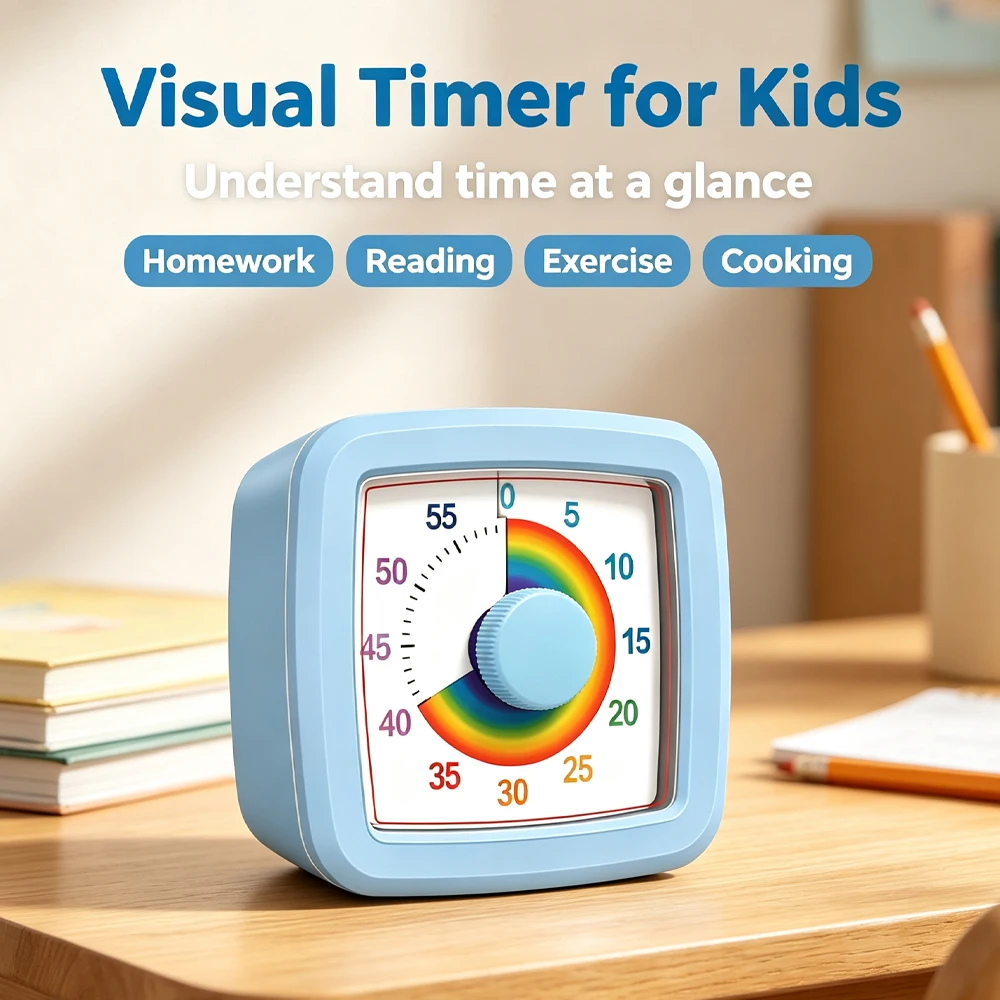Rainbow Visual Timer for Kids 60-Minute Silent Countdown Visual Time Management Clock for Homework Reading Classroom & Kitchen