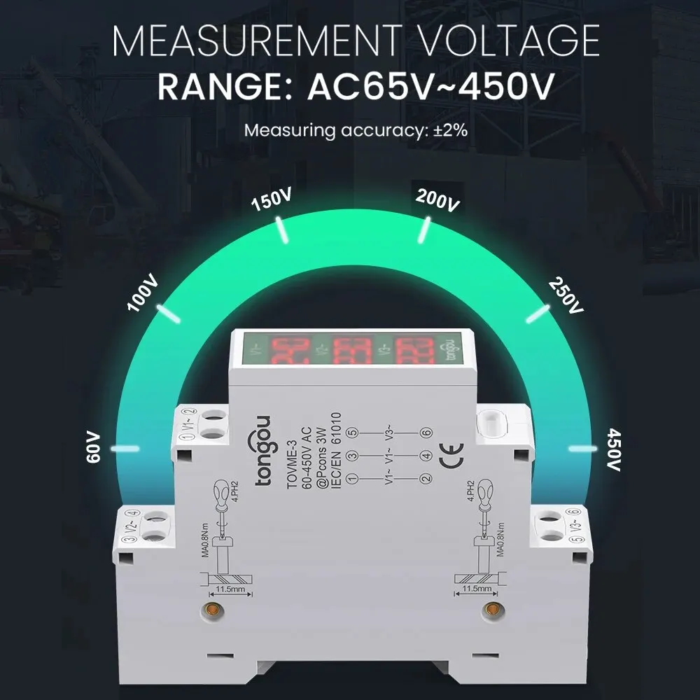 Misuratore di tensione trifase singolo per montaggio su guida Din Ac 80-500V Mini voltmetro modulare indicatore indicatore LED rilevatore di Display