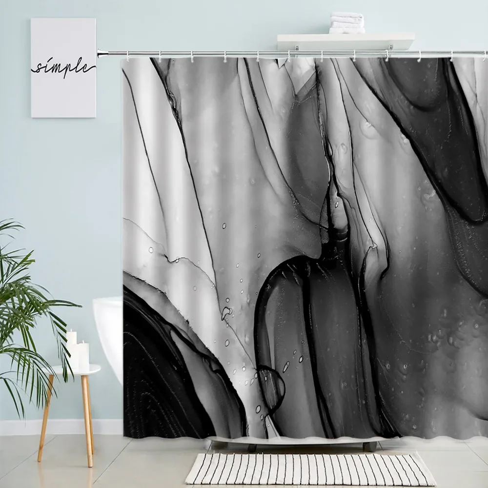 Abstract Marble Shower Curtains Creative Geometric Black Line Grey Ombre Bath Curtain Modern Print Cloth Home Bathroom Decor Set