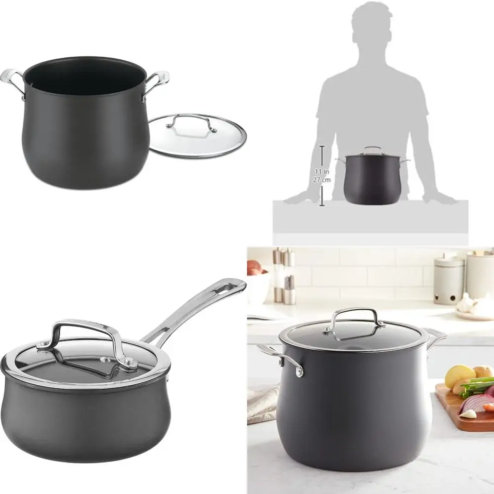 

12-Quart Large Capacity Stockpot with Lid, Hard Anodized Contour Stainless Steel, Ideal for Cooking and Boiling