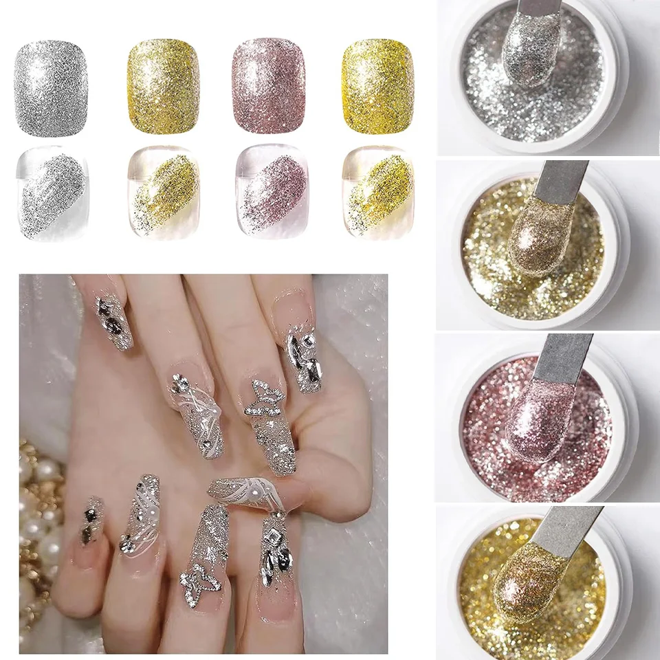 Reflektierende Glitzer Platin Nagel Gel Linie Zeichnung Platin Malerei Gel Lack UV LED Nagellack Maniküre Nail Art Dekorationen