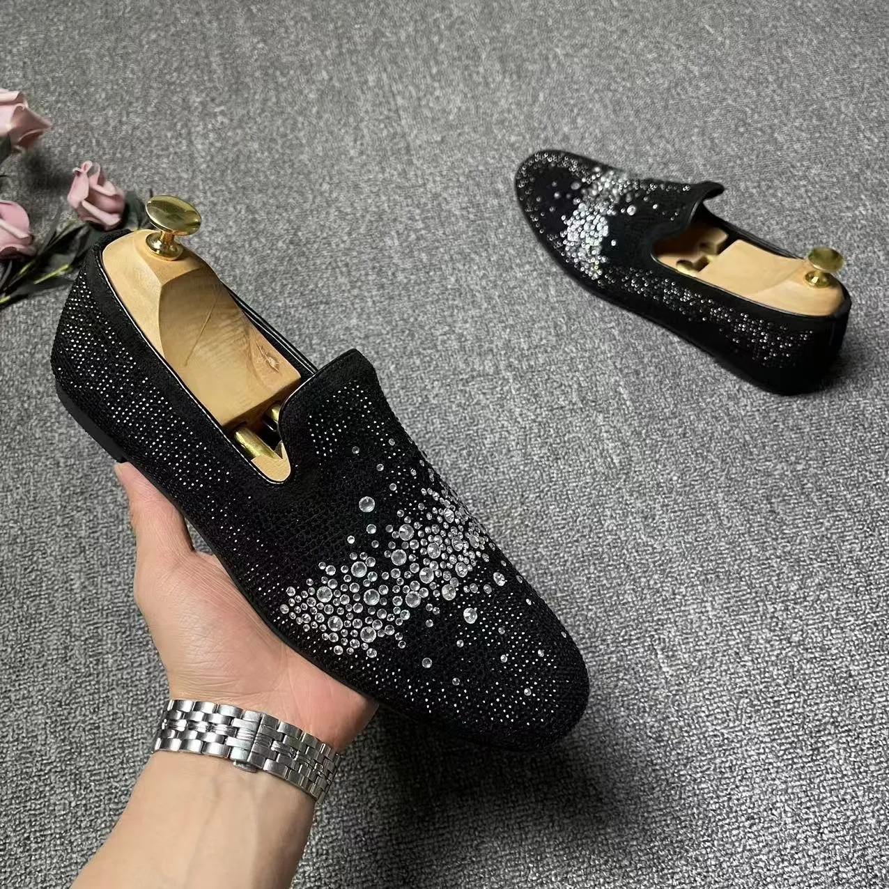 suit shoes man wedding loafers European American style crystal business shoes man British style man official shoes designer