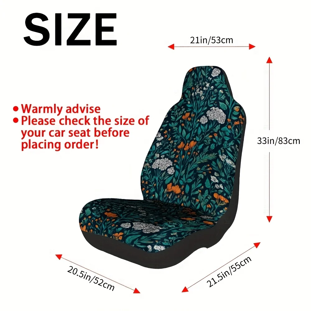 Set Of 2, Stylish Dark Green Floral Nature Design Front Covers, Upgrades Car Interior With A Fresh Look, Easy To Use For Daily F