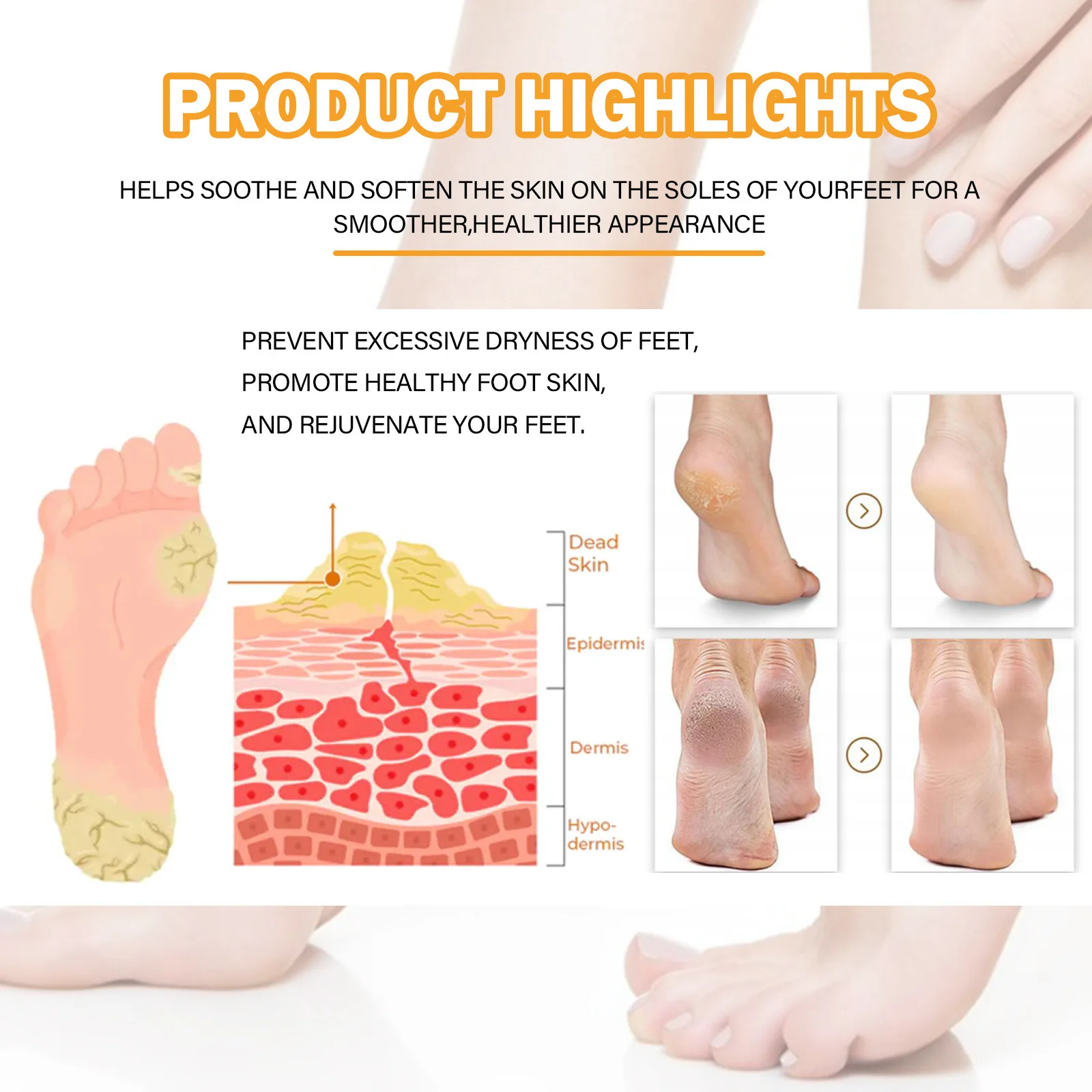 YanSuYing7 Seconds Foot Exfoliator Softener Removes Dead Skin and Calluses Foot Mask Anti Crack Heel Nail Pedicure Set