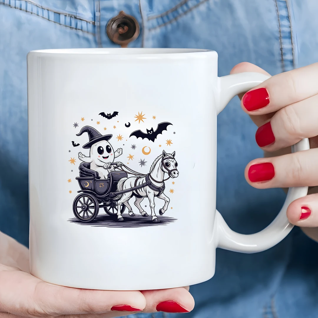 

11oz cartoon ghost wizard mug kids' holiday cold & hot beverage cup Christmas gift office mug