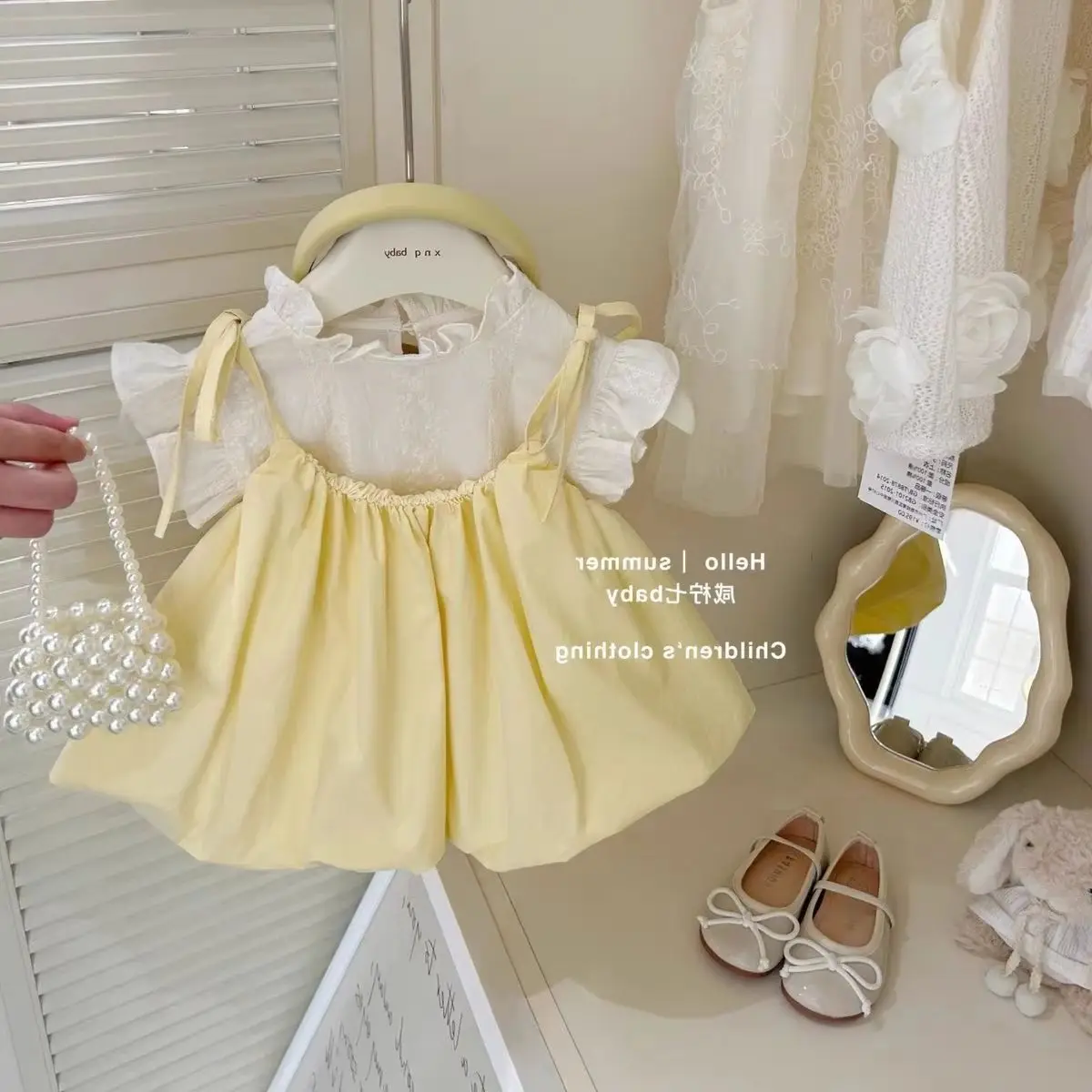 

Baby Girls' Dress Summer Children's Flying Sleeve Sweet Princess Doll Shirt+Dress 2-piece Set 1 2 4 6Y