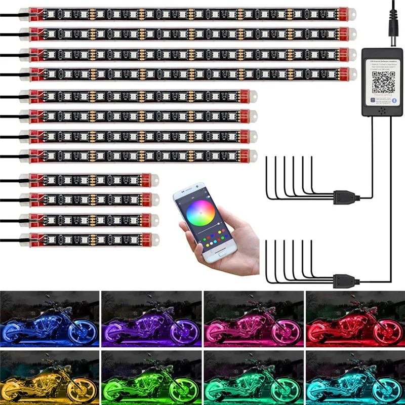 

Мотоциклетный светодиодный комплект подсветки, RGB полосы, водонепроницаемые для Davidson Honda Kawasaki Suzuki