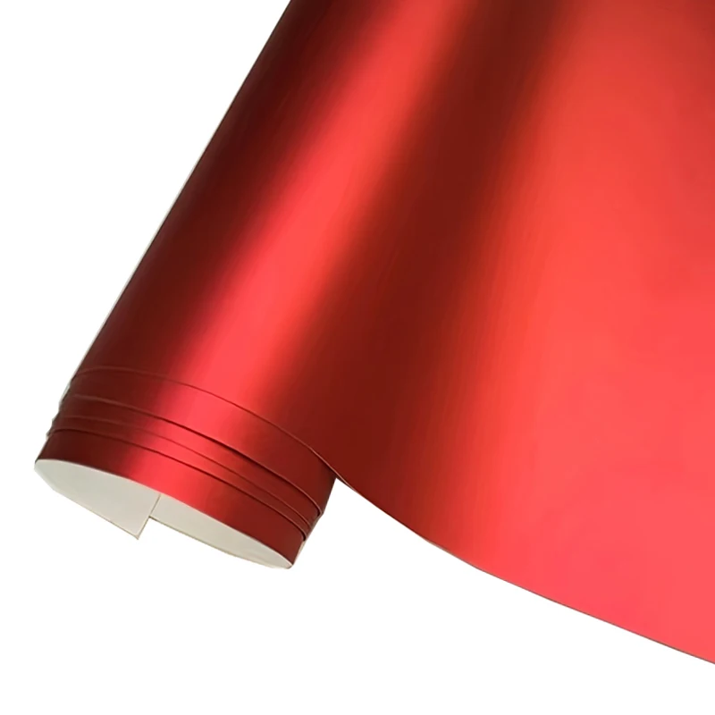 Premium Matt Satin Chrom Metallic Rot Vinyl-Folienfolie mit Luftkanälen, selbstklebend für Auto- und Motorradfolierung, Aufkleber, Dekorfolie