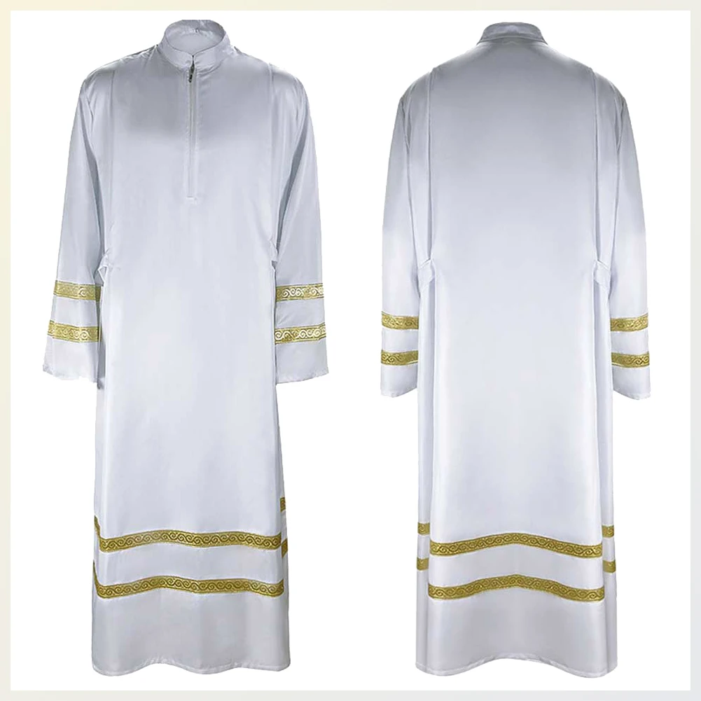 

Robe Halloween Cosplay Medieval Pastor White Long Sleeved Robe Outfit Halloween Women Men Party Disguise Roleplay Suit