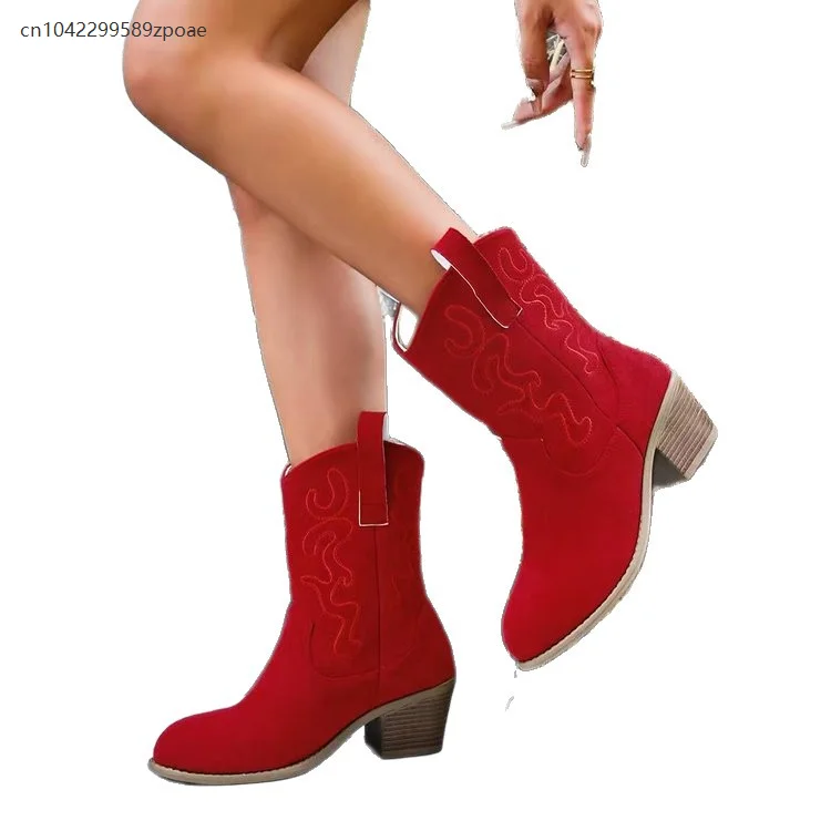 Women's Shoes New Embroidered Western Cowboy Boots Autumn Pointed Thick Heel High Knee Shoes Halloween Party Cosplay Boot 5