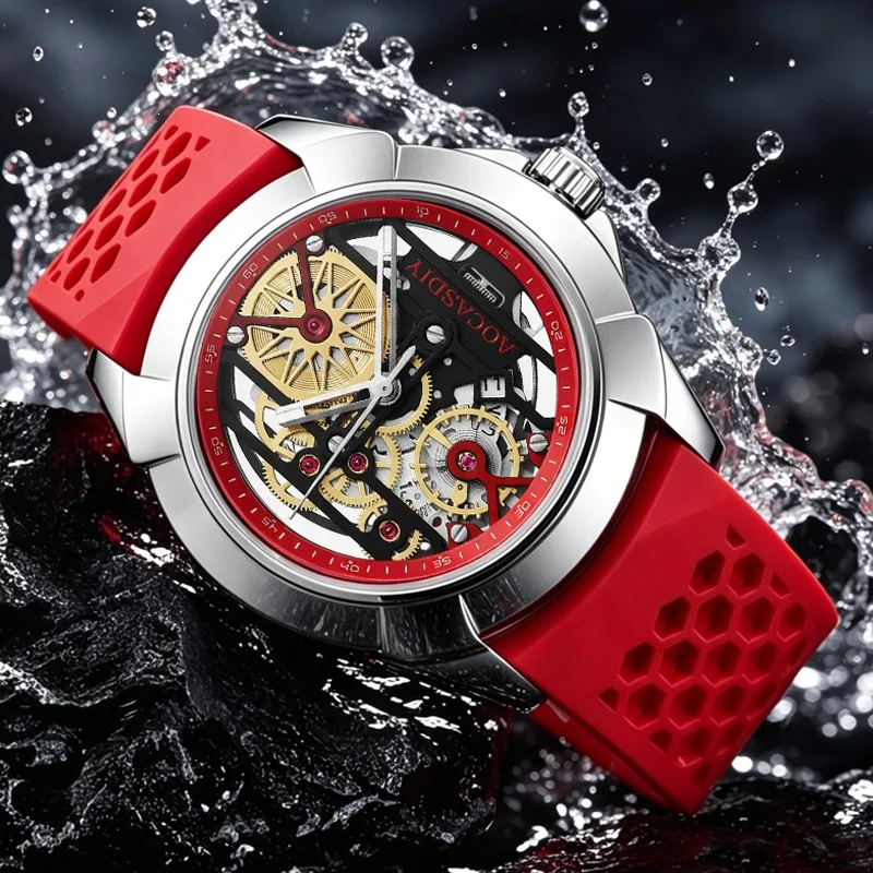 Hollow Men Quartz Watch, Luminous Silicone Strap Trendy High Grade Fashion Male Wristwatch