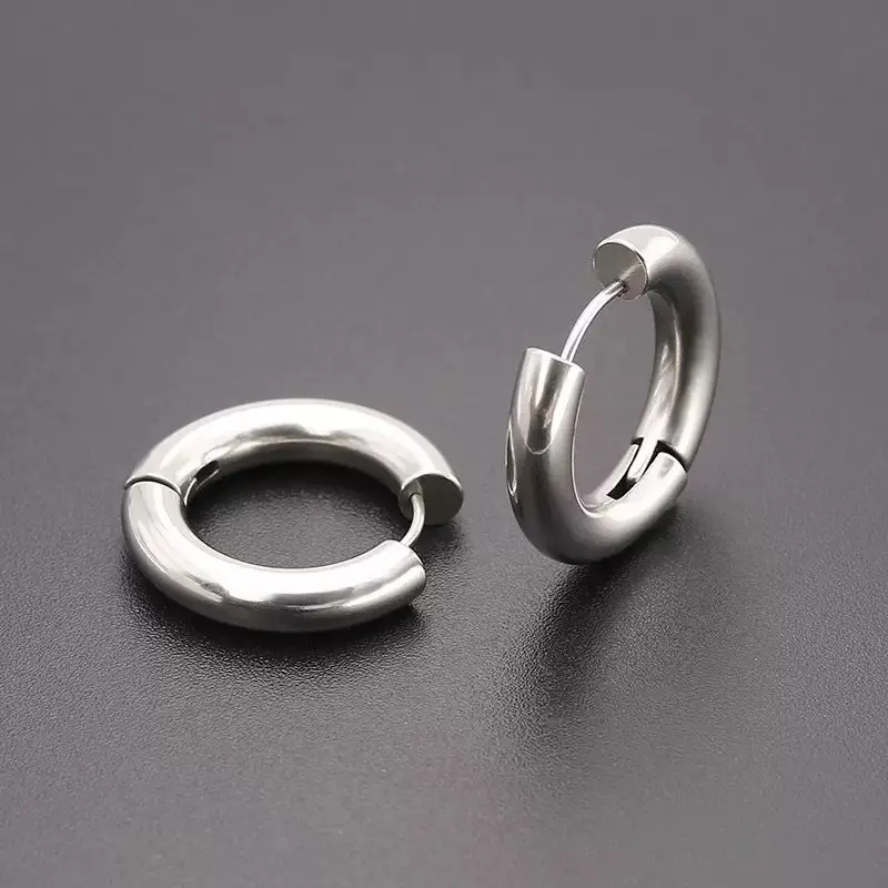 Wholesale Jewelry -- 5 mm Titanium steel Women Men's Smooth Hoop Earrings Jewelry 10mm / 12mm / 14mm / 16mm / 18mm / 20mm - view 3