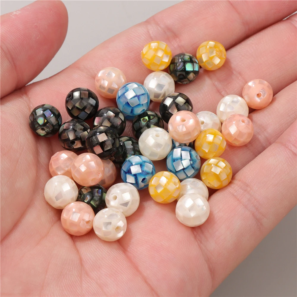 Faceted Natural Shell Beads 8mm Round Mosaic Ball Shell Mother Of  Pearl Shell Beads For Jewelry Making DIY Necklace Bracelet